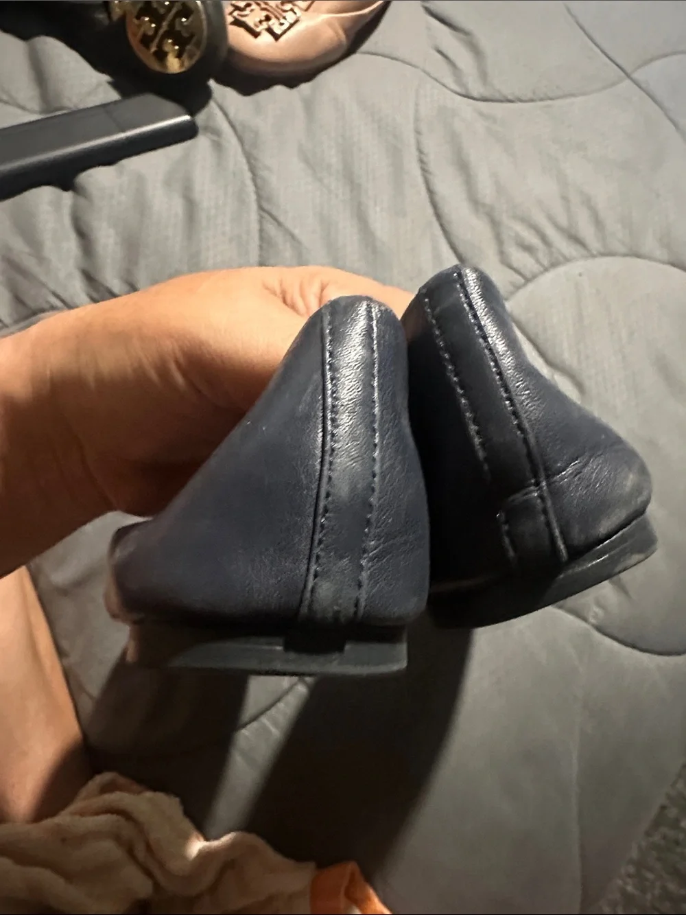 Tory Burch Navy Leather Logo Plaque Flats